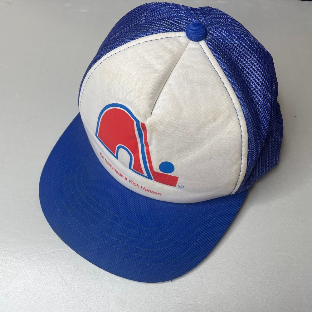 Vintage Nordiques Rick Hansen‎ Trucker Hat Blue White Mesh Snapback Baseball Cap